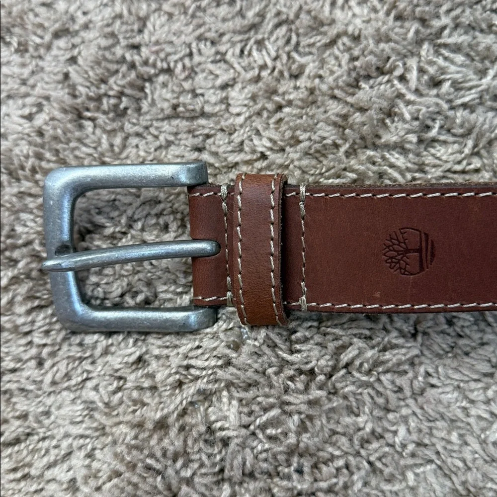 Timberland Men's Brown Leather Belt with Silver Buckle Size 34